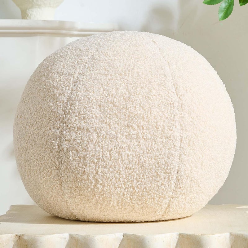 Gerlisay 11.8 inch Ball Pillow Round Decorative Pillow Beige Sphere Shaped Throw Pillows Soft Nordic Style Boucle Pillows Cushion for Bed Couch Living Sofa Room Decor - Image 1